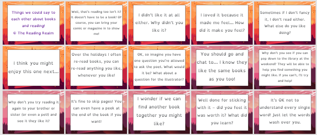 Free display resource: Things we could say to each other about books ...